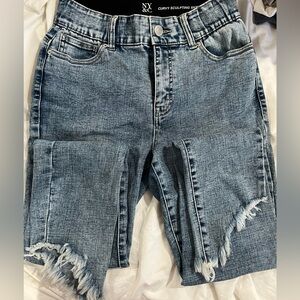 New York & Company Distressed Blue Ankle Jeans